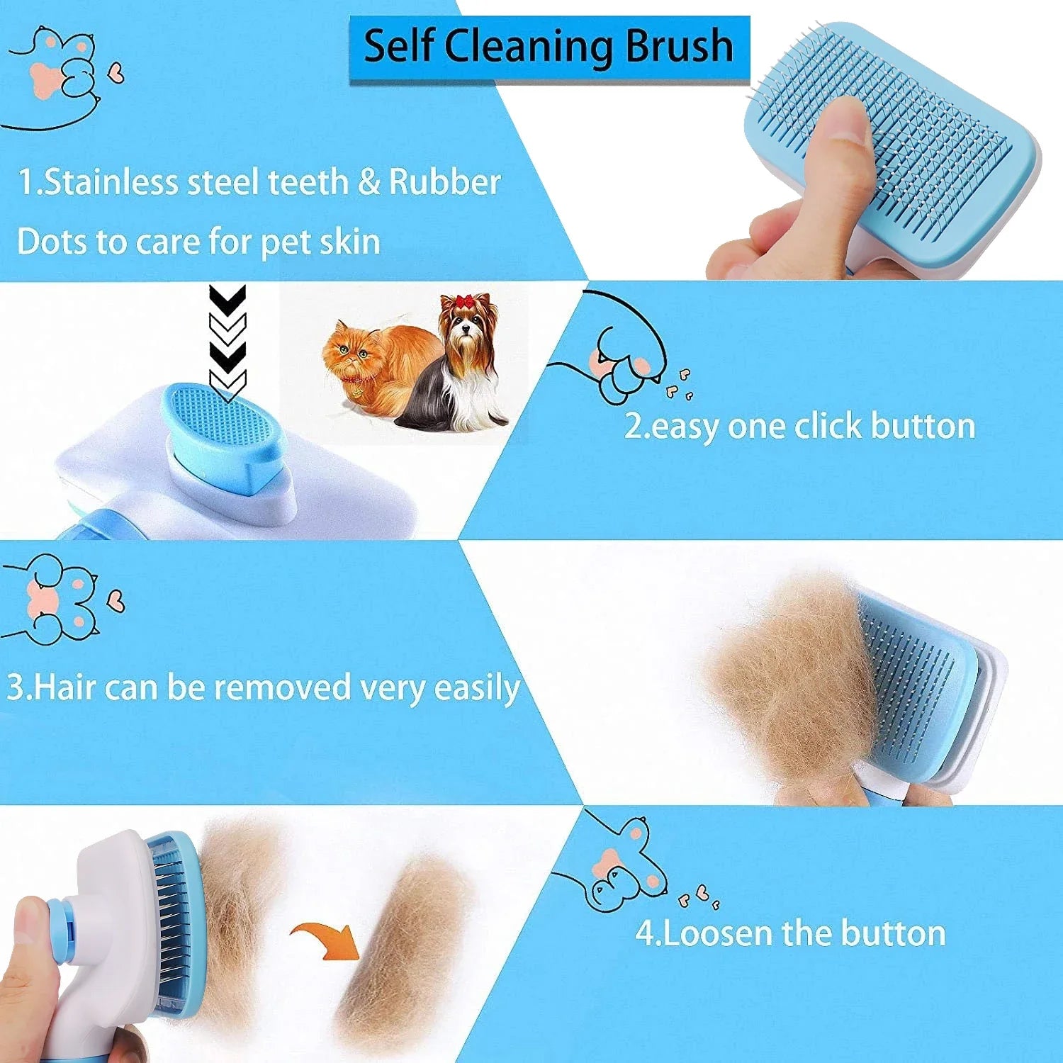Self-Cleaning Pet Grooming Brush – Anti-Shedding Comb for Dogs & Cats 🐶🐱✨