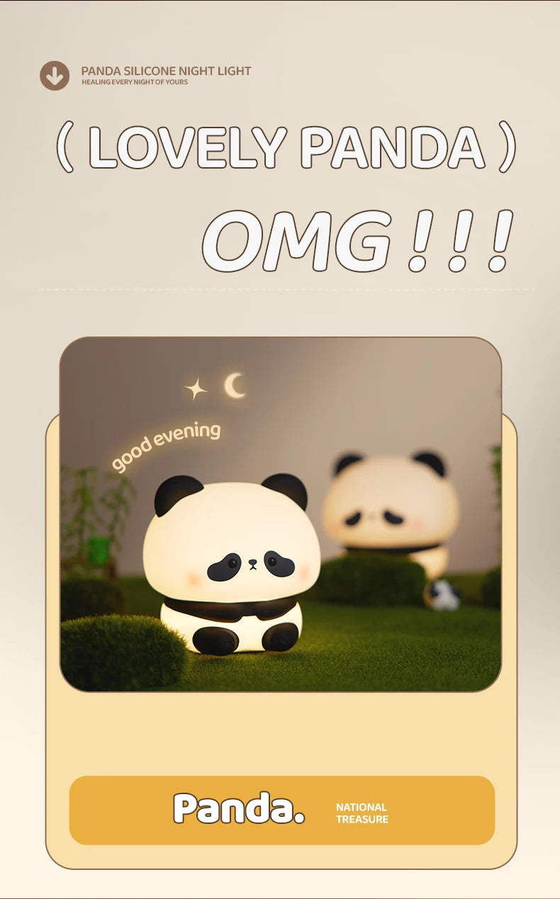 Panda LED Night Light –Soft Silicone Night Lamp, Touch & USB Rechargeable 🐼✨