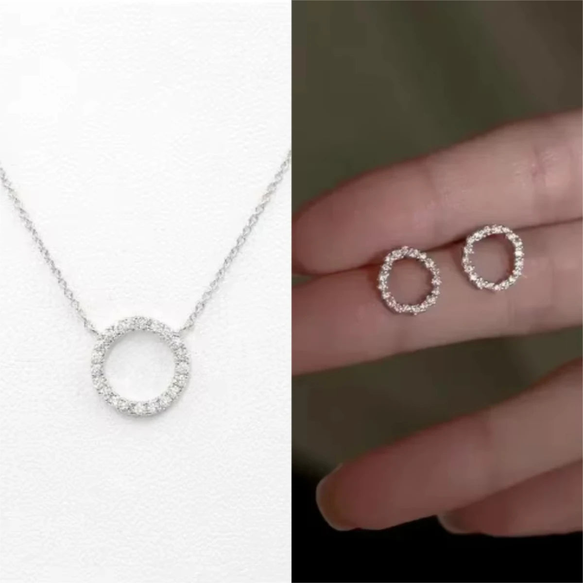 ✨ Crystal Circle Pendant Necklace – Elegant Minimalist Jewelry ✨