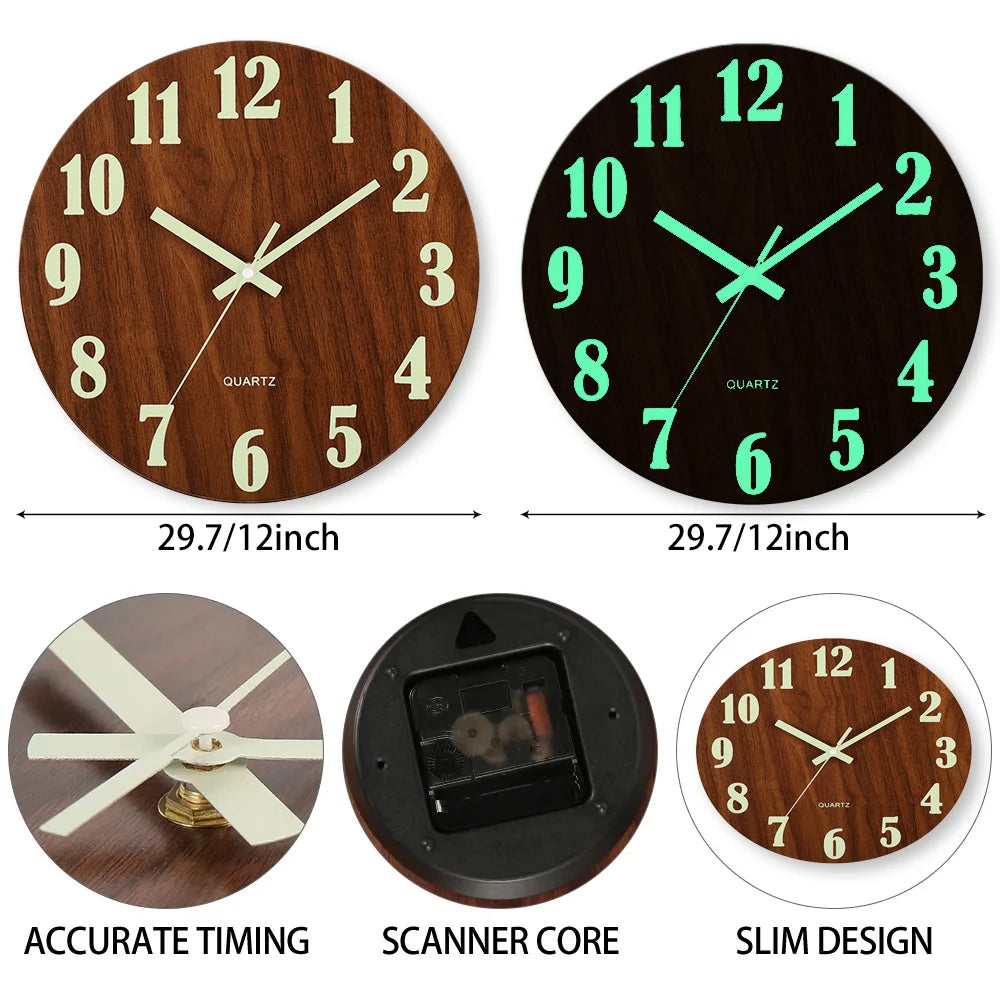 🕒✨Bright Wooden Wall Clock - Silent, Elegant & Phosphorescent