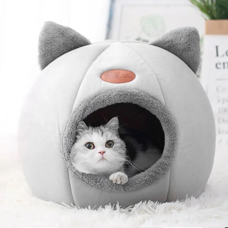 🐱 Cozy Igloo Cat & Small Dog Bed with Cute Ears – Soft, Warm & Secure Den 🛏️✨