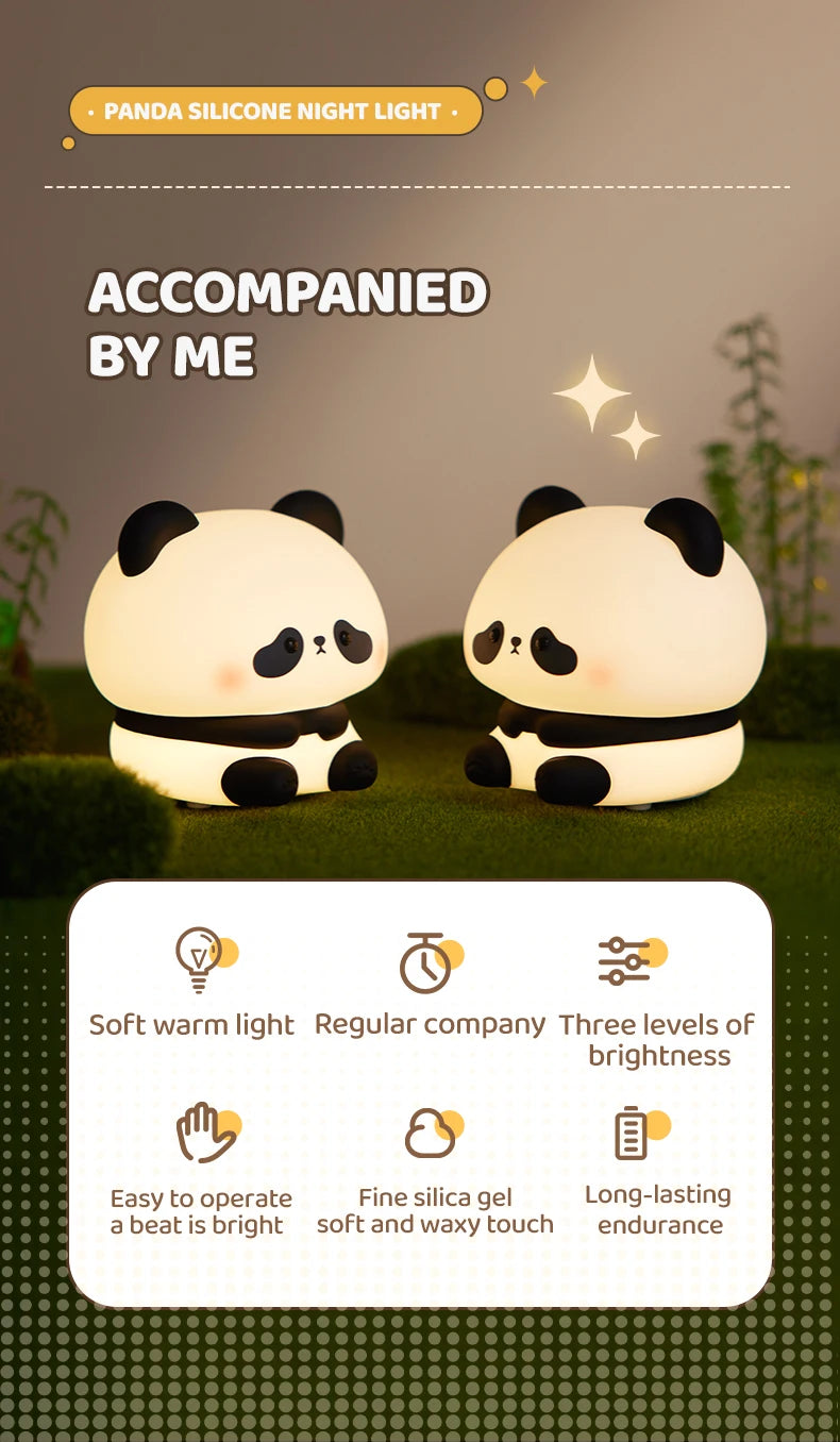 Panda LED Night Light –Soft Silicone Night Lamp, Touch & USB Rechargeable 🐼✨