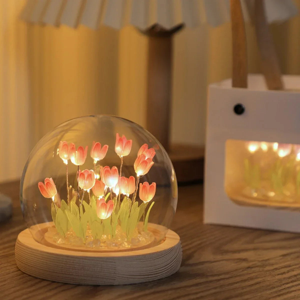 🌷✨ Mini Tulip LED Night Light - Glass Lamp with Bright Flowers