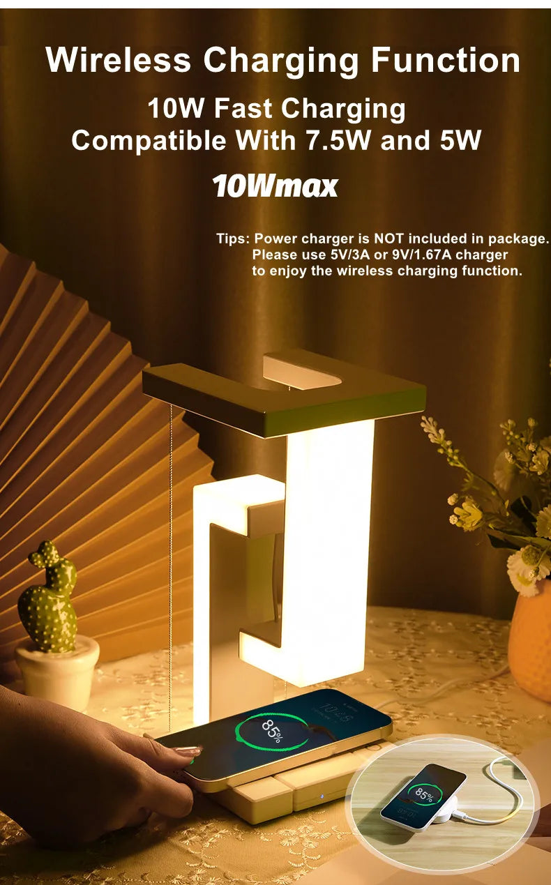 🌙 Wireless Floating LED Lamp + 10W Wireless Charger