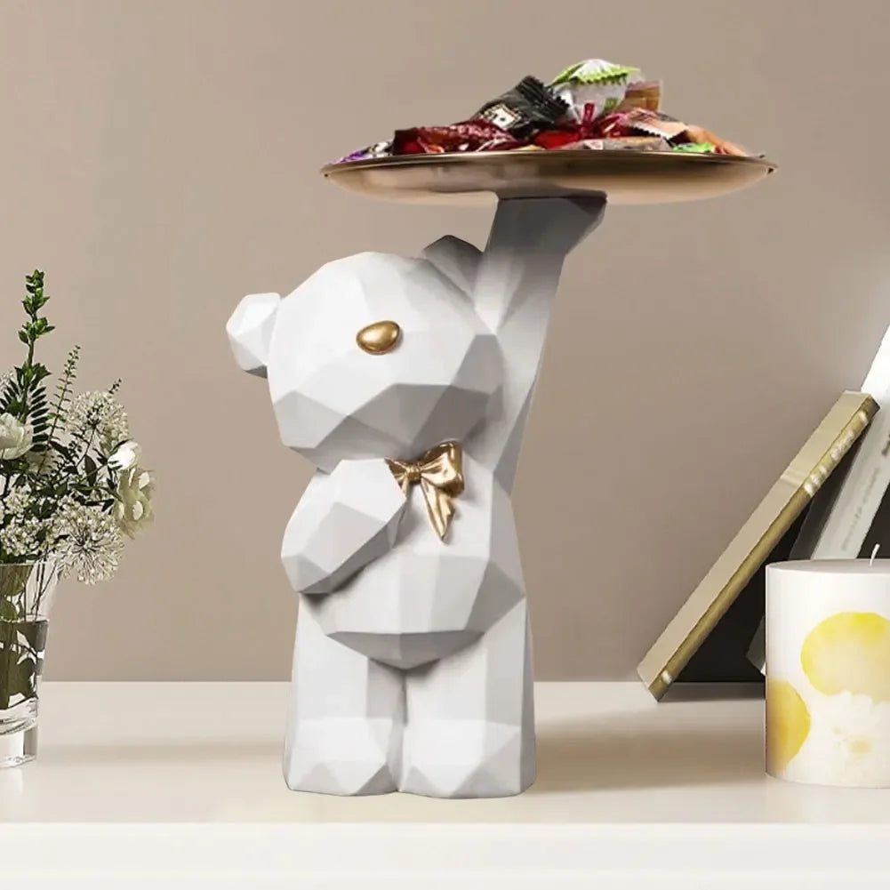 🐻✨ Geometric Bear Tray Statue – Modern Home Decor Accessory