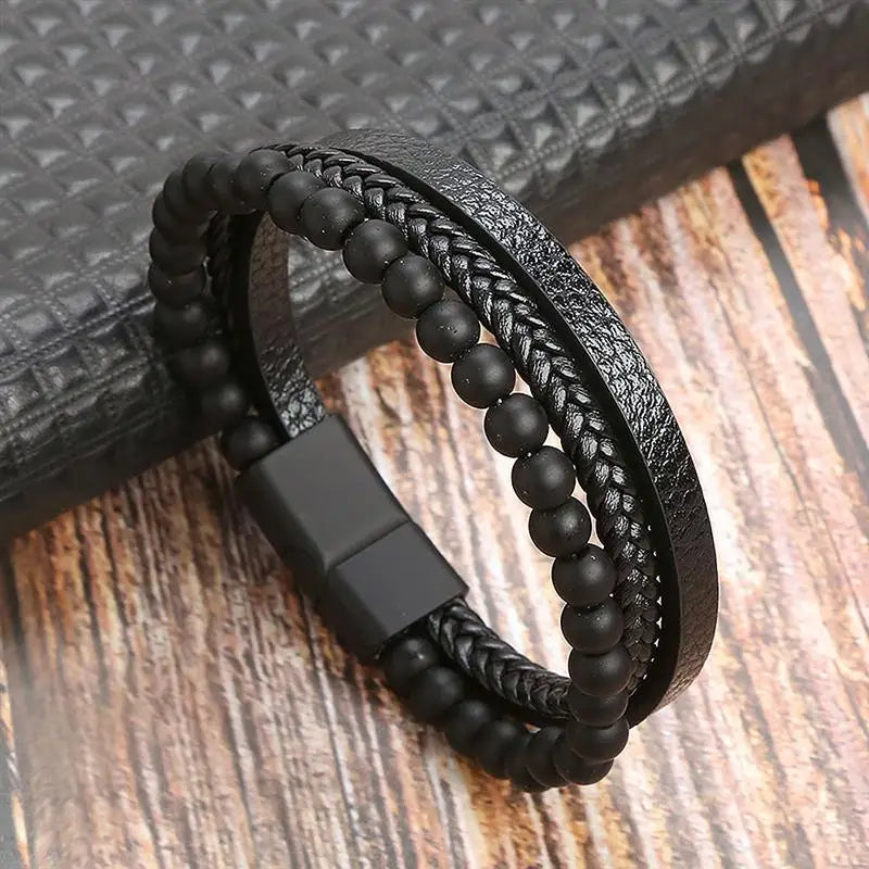 🔥 Leather Wrap Bracelet – Men’s Multi-Layer Wristband (108 Styles) 🔥