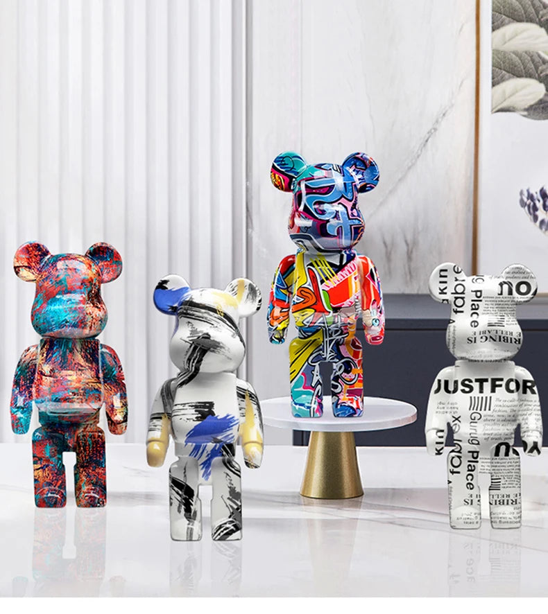 🧸✨ Graffiti Bear Resin Statue – 27cm Artistic Decor Figurine