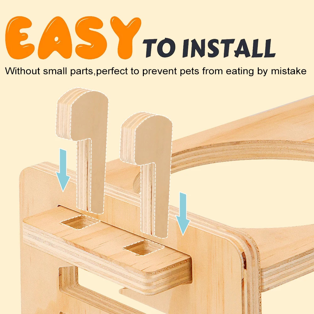 🐾 Elevated Double Pet Bowl Set – Wooden Stand + Stainless Steel Bowls