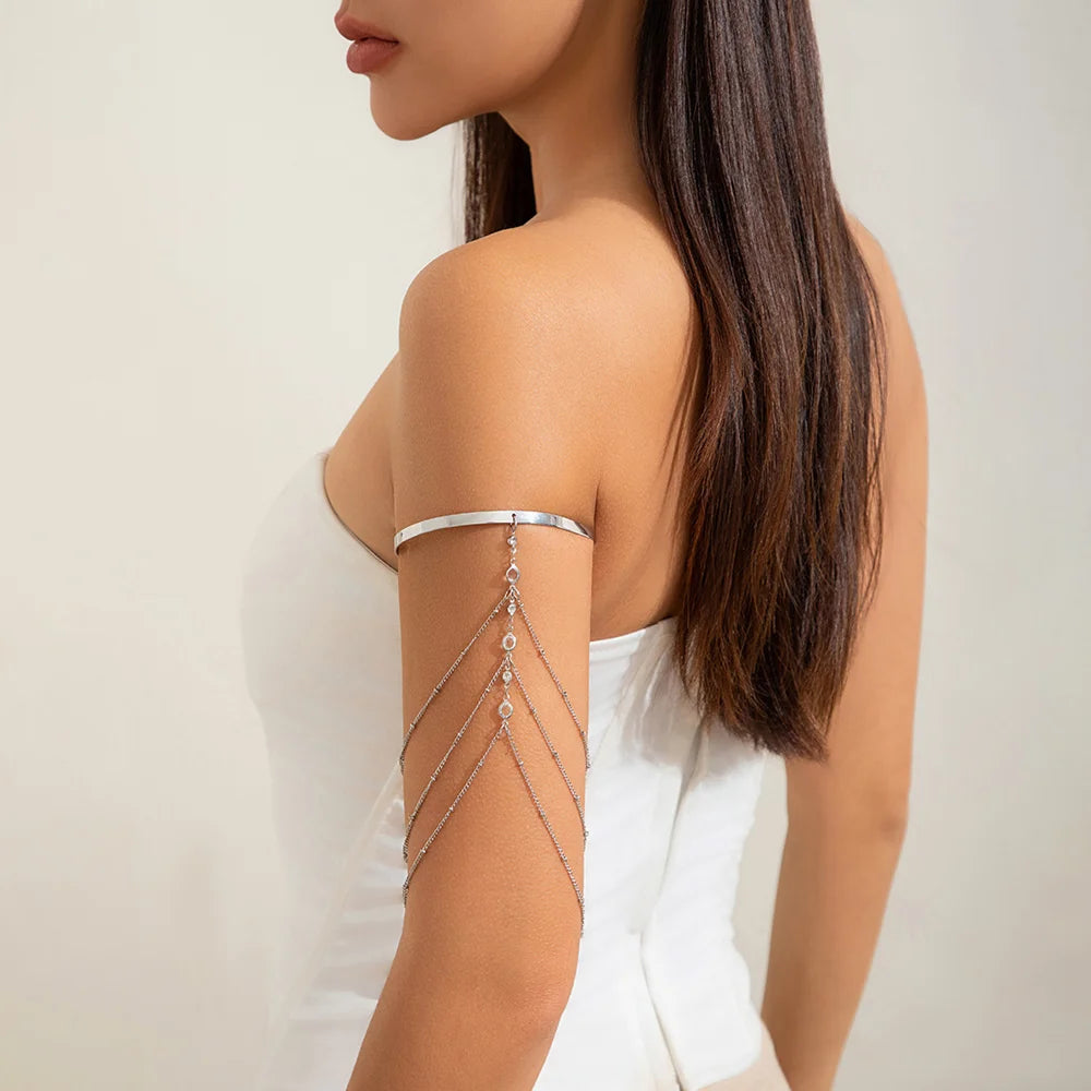 ✨ Elegant Rhodium-Plated Arm Bracelet – Adjustable Women’s Upper Arm Jewelry 💎