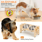 🐾 Elevated Double Pet Bowl Set – Wooden Stand + Stainless Steel Bowls
