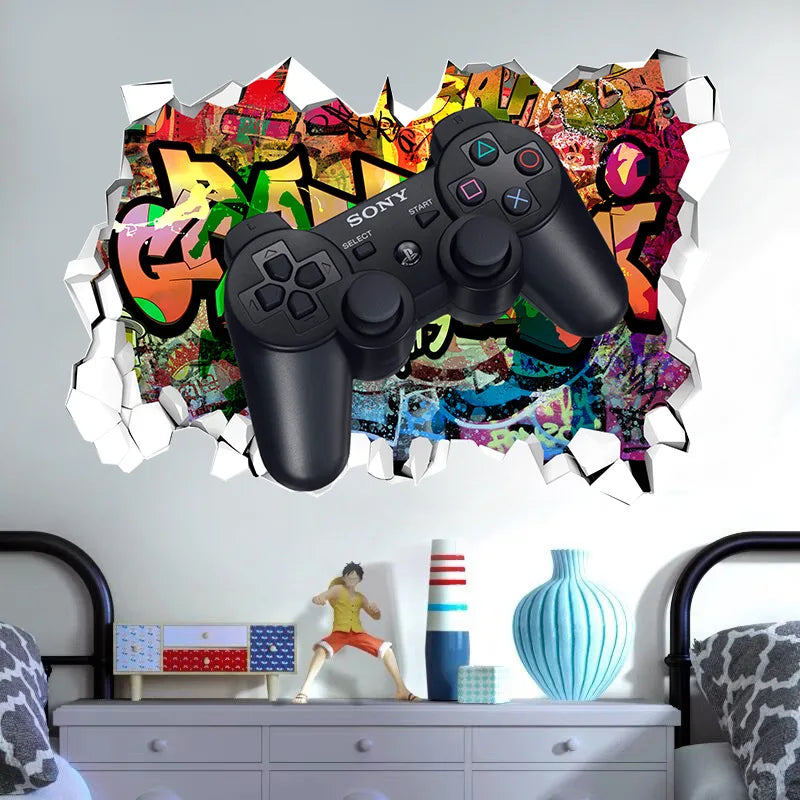 🔥 3D Gamer Wall Stickers – Broken Wall Effect 🎮✨