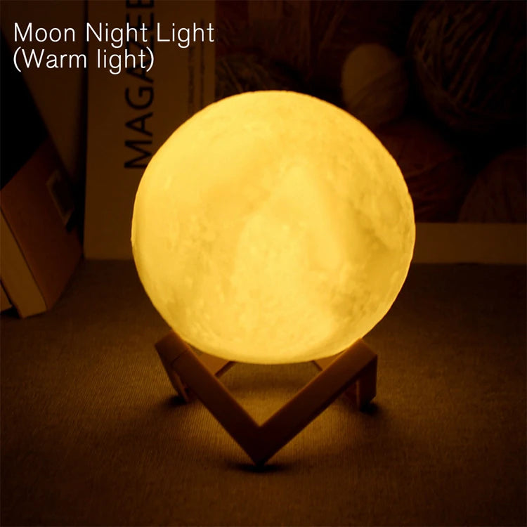 3D Lunar Lamp with Stand - Rechargeable LED Night Light 🌙✨