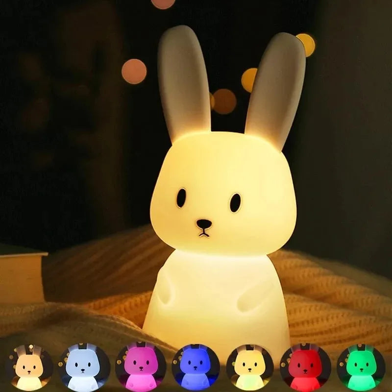 🐰 LED Night Light – Cute Silicone Rabbit Touch Lamp