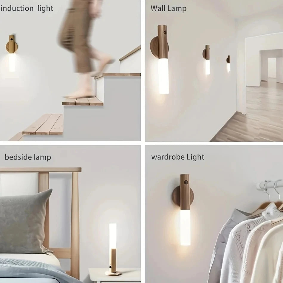 Magnetic Motion Sensor LED Light – USB Wooden Night Light 🌙✨