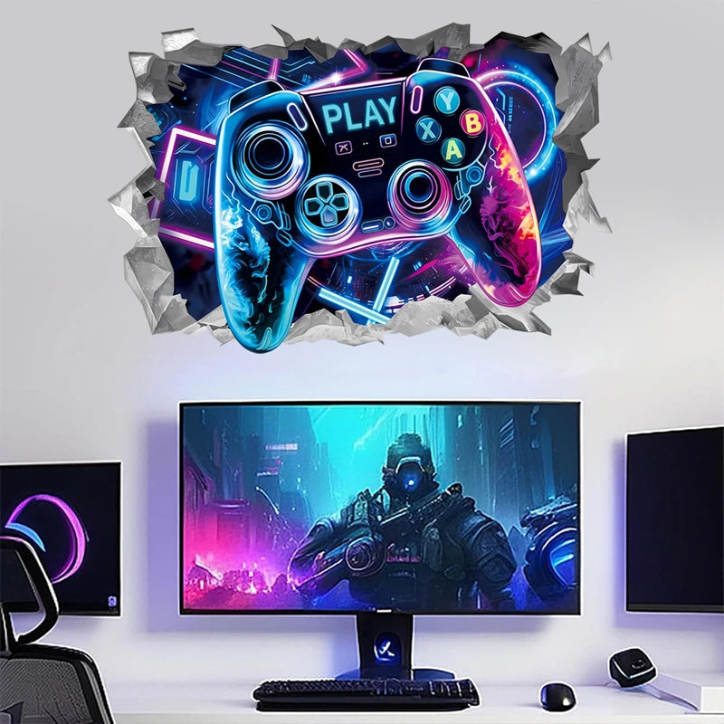 🔥 3D Gamer Wall Stickers – Broken Wall Effect 🎮✨