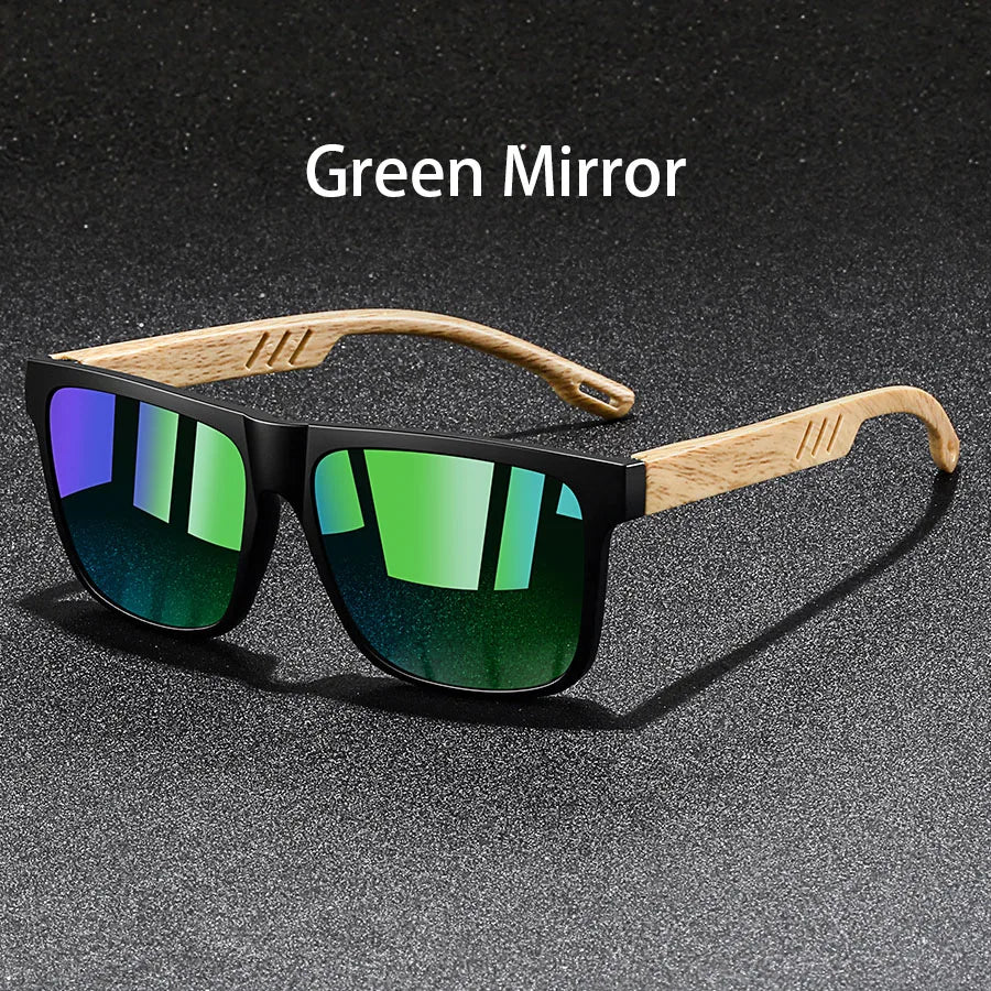 Vintage Fashion Unisex Sunglasses with Wooden Rods - UV400 Lenses, 6 Colour Variants, Elegant Design