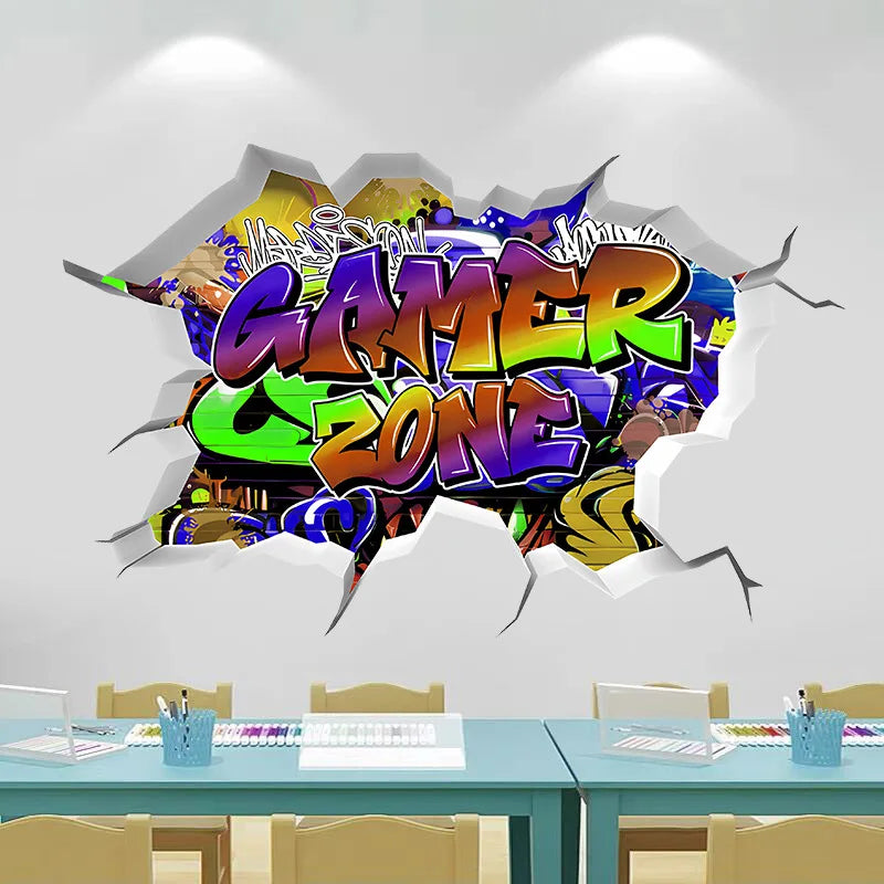 🔥 3D Gamer Wall Stickers – Broken Wall Effect 🎮✨