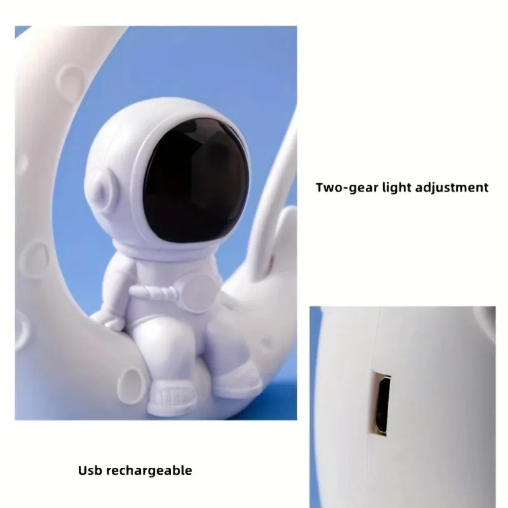 🌙✨ Astronaut Lamp on the Crescent - Creative Night Light from the Desk