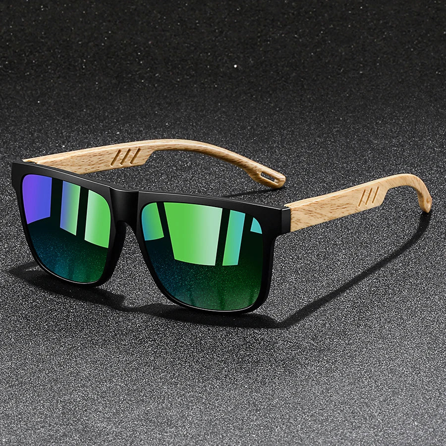 Vintage Fashion Unisex Sunglasses with Wooden Rods - UV400 Lenses, 6 Colour Variants, Elegant Design