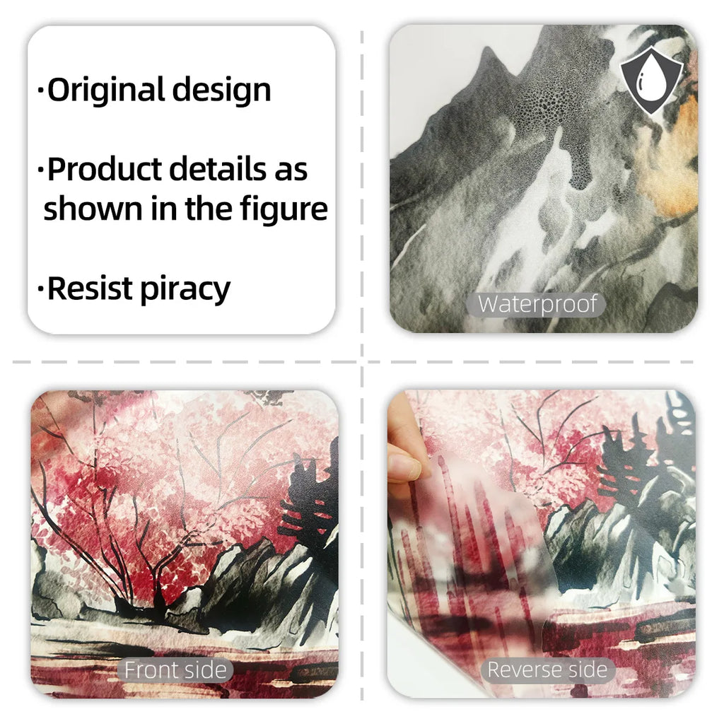 🌄 Chinese Ink Landscape Wall Stickers – 3-Piece Set