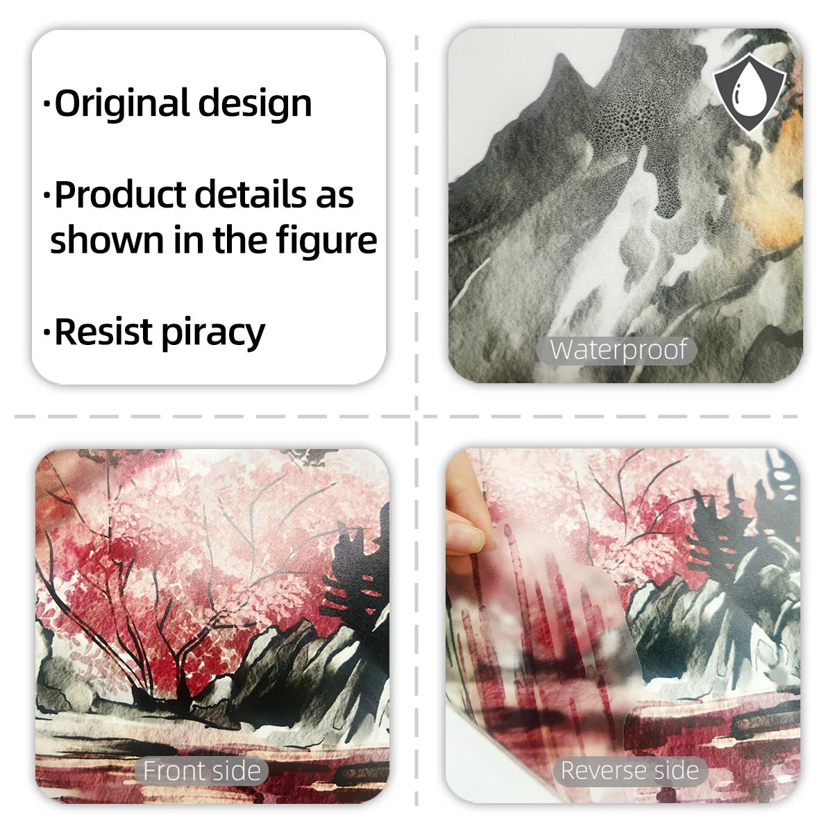 🌄 Chinese Ink Landscape Wall Stickers – 3-Piece Set