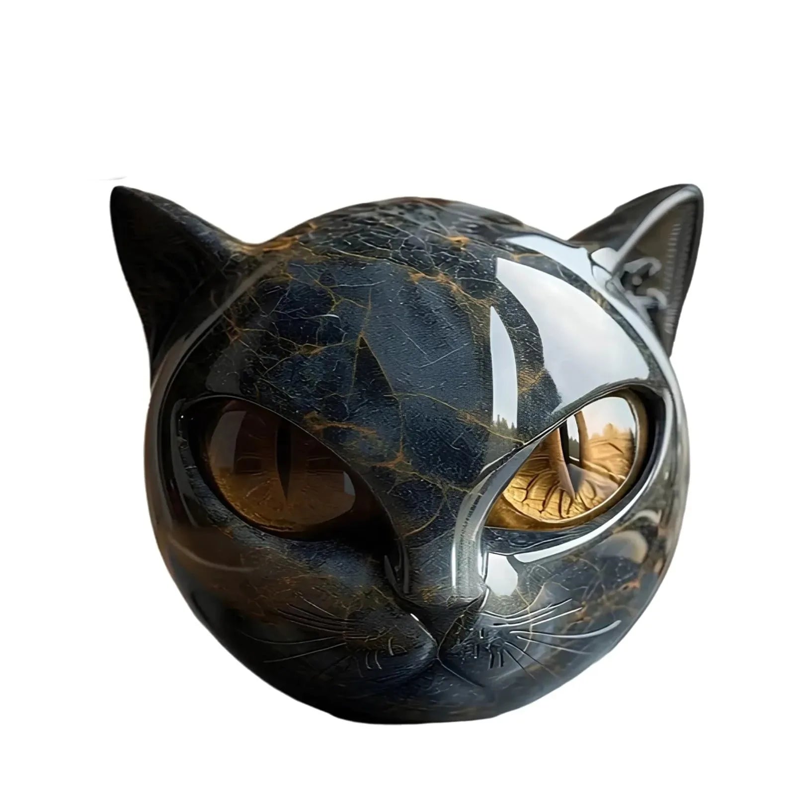 🌑 Black Stone Cat Figurine – Minimalist Resin Decor 🐾✨