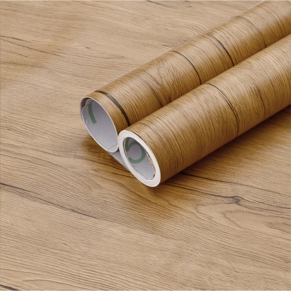 🪵✨ Wood-Grain PVC Waterproof Adhesive Wallpaper – Multiple Sizes & Colors