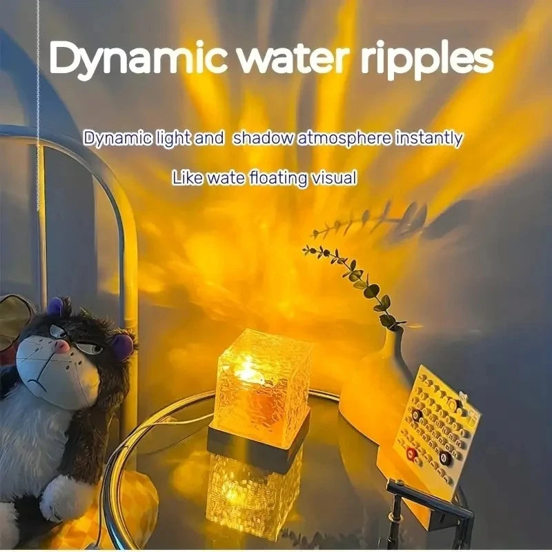 🌊 Dynamic Rotating Water Ripple Lamp –Lamp with Wave & Flame Effect – 16 RGB Colours